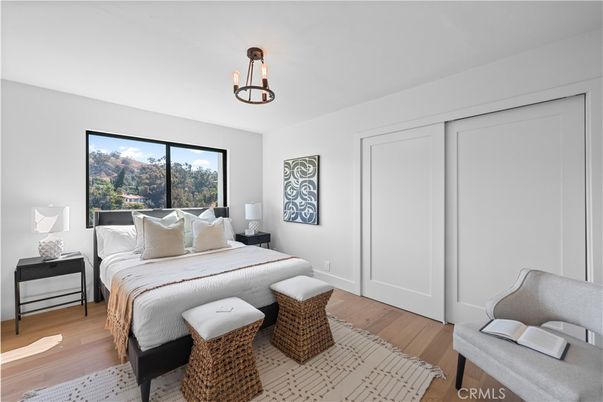 Bedroom, Interior, Pendant Lights, Wood Texture Flooring