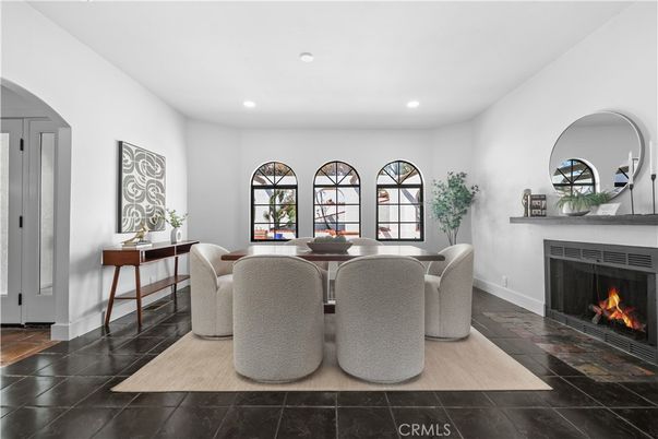 Dining room, Fireplace, Interior, Recessed Lighting
