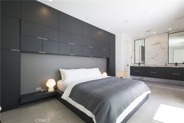 Bedroom, Interior, Marble Walls, Recessed Lighting