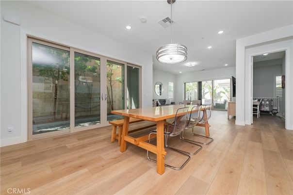 Dining room, Interior, Pendant Lights, Recessed Lighting, Wood Texture Flooring