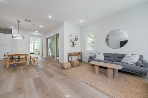 Dining room, Interior, Pendant Lights, Recessed Lighting, Wood Texture Flooring