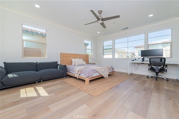 Bedroom, Home Office, Interior, Recessed Lighting, Wood Texture Flooring