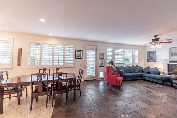 Dining room, Fireplace, Interior, Living room, Recessed Lighting