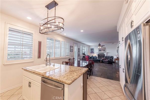 Chandelier, Fireplace, Interior, Kitchen, Living room, Pendant Lights, Recessed Lighting