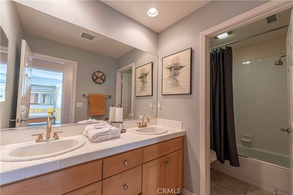Bathroom, Dual Sink Vanities, Interior, Recessed Lighting, Tile Countertops