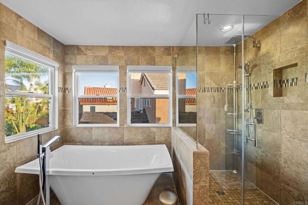 Bathroom, Free Standing Baths, Glass Shower, Interior, Recessed Lighting