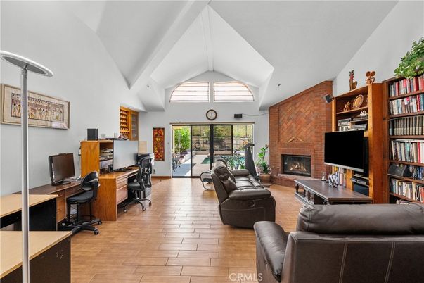Fireplace, Home Office, Interior, Living room, Wood Texture Flooring