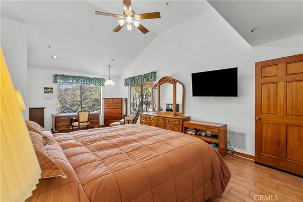 Bedroom, Interior, Pendant Lights, Recessed Lighting, Wood Texture Flooring