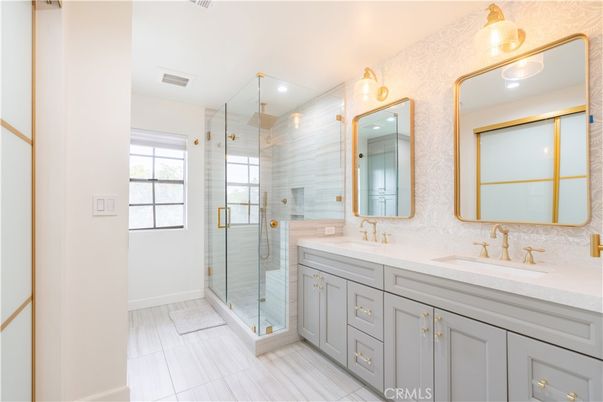 Bathroom, Dual Sink Vanities, Glass Shower, Interior, Recessed Lighting