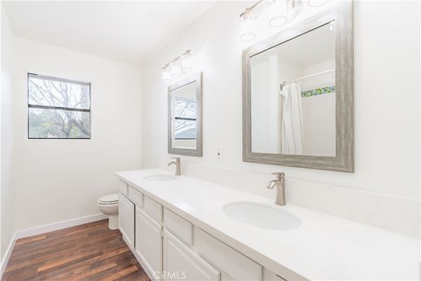 Bathroom, Dual Sink Vanities, Interior, Wood Texture Flooring