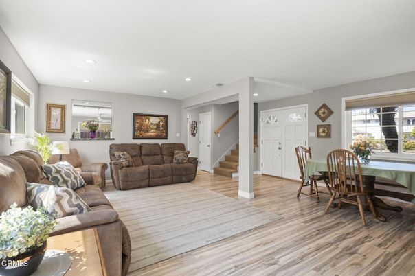 Dining room, Interior, Living room, Recessed Lighting, Wood Texture Flooring