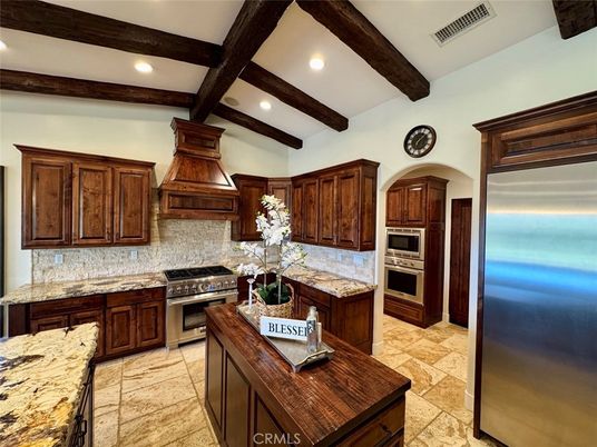 Interior, Kitchen, Recessed Lighting, Stainless Steel Appliances, Wooden Beams