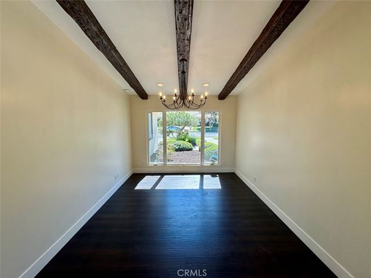 Chandelier, Empty room, Interior, Wooden Beams, Wood Texture Flooring