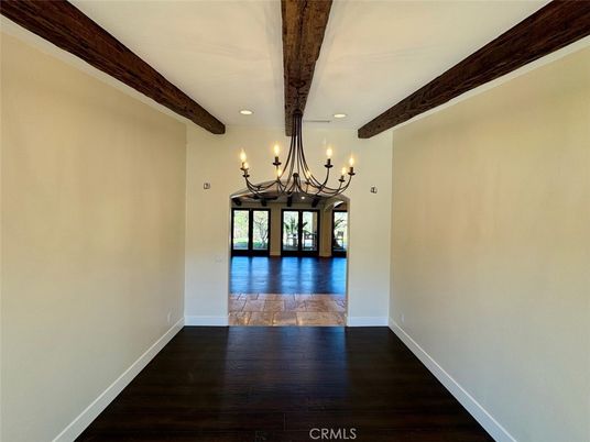 Chandelier, Empty room, Interior, Wooden Beams, Wood Texture Flooring