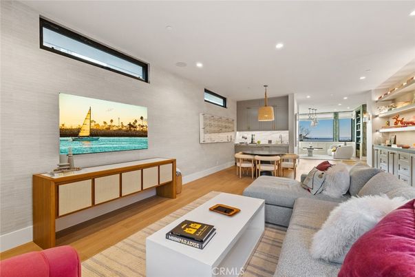 Dining room, Interior, Living room, Pendant Lights, Recessed Lighting, Water, Wood Texture Flooring