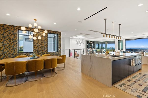 Dining room, Interior, Kitchen, Pendant Lights, Recessed Lighting, Water, Wood Texture Flooring