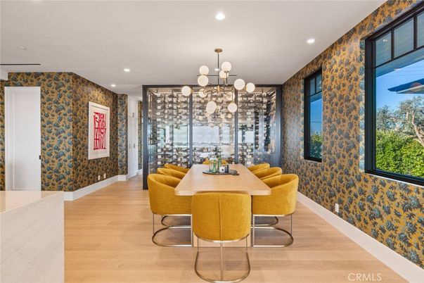 Dining room, Interior, Pendant Lights, Recessed Lighting, Wood Texture Flooring