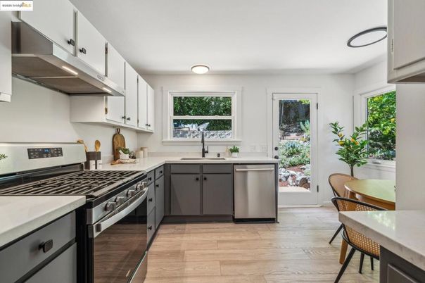 Interior, Kitchen, Stainless Steel Appliances, Wood Texture Flooring