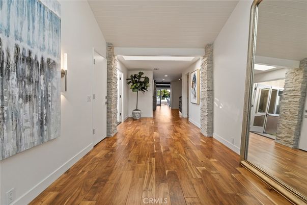 Interior, Recessed Lighting, Stone Walls, Wood Texture Flooring