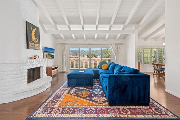Dining room, Fireplace, Interior, Living room, Wood Texture Flooring