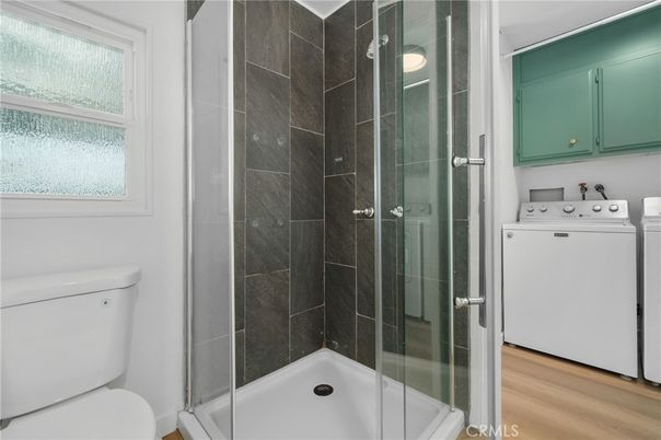 Bathroom, Glass Shower, Interior, Wood Texture Flooring