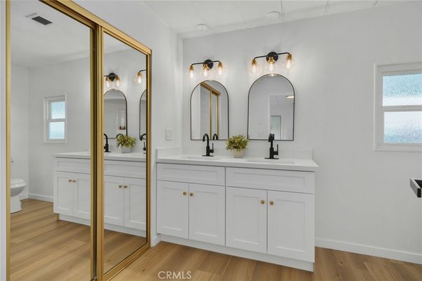 Bathroom, Dual Sink Vanities, Interior, Wood Texture Flooring
