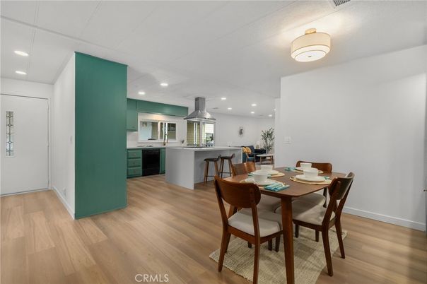 Dining room, Interior, Kitchen, Recessed Lighting, Wood Texture Flooring