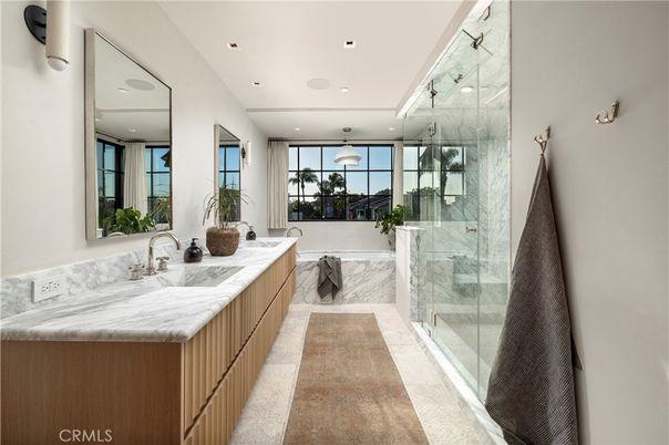 Bathroom, Glass Shower, Interior, Marble Walls, Recessed Lighting