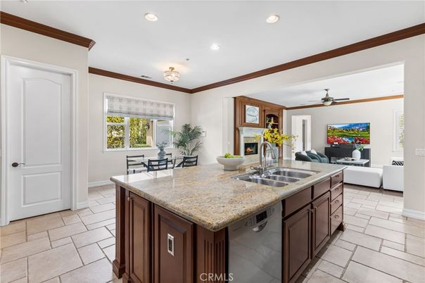 Dining room, Fireplace, Interior, Kitchen, Living room, Recessed Lighting
