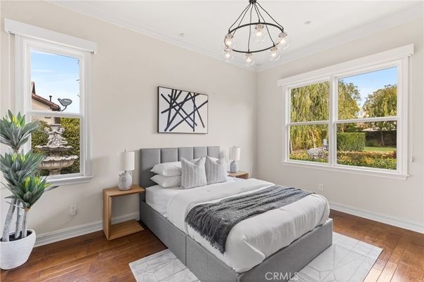 Bedroom, Interior, Pendant Lights, Wood Texture Flooring
