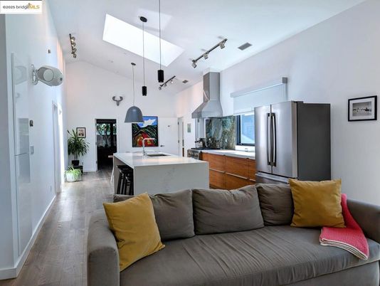Interior, Kitchen, Living room, Pendant Lights, Stainless Steel Appliances, Wood Texture Flooring