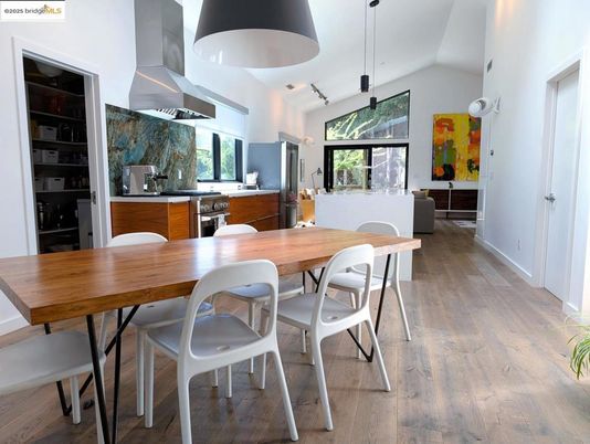 Dining room, Interior, Pendant Lights, Wood Texture Flooring