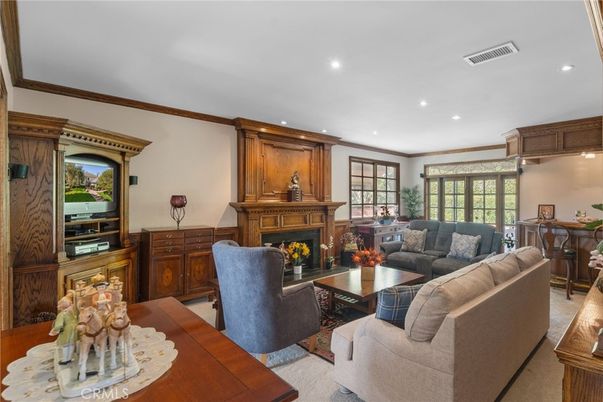 Dining room, Fireplace, Interior, Living room, Recessed Lighting