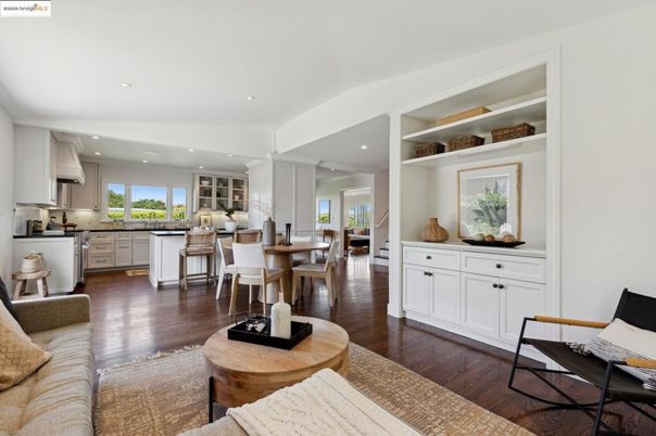 Dining room, Interior, Kitchen, Living room, Recessed Lighting, Wood Texture Flooring
