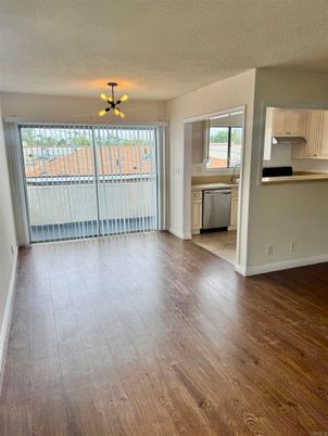 Empty room, Interior, Kitchen, Stainless Steel Appliances, Wood Texture Flooring