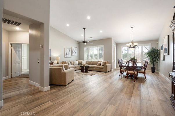 Chandelier, Dining room, Interior, Living room, Recessed Lighting, Wood Texture Flooring