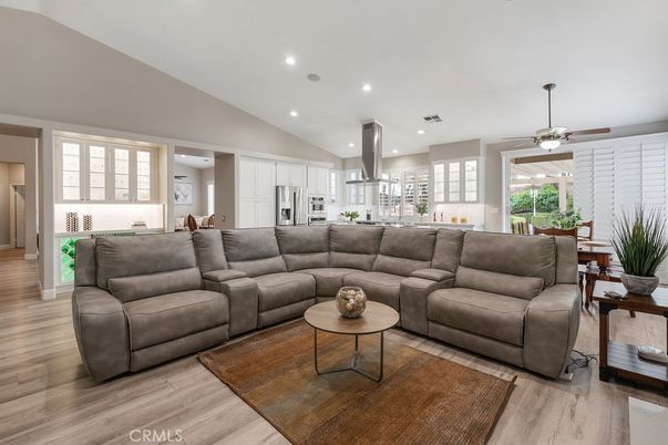 Interior, Kitchen, Living room, Pendant Lights, Recessed Lighting, Wood Texture Flooring