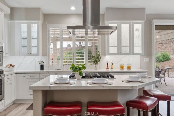 Interior, Kitchen, Marble Walls, Recessed Lighting, Wood Texture Flooring