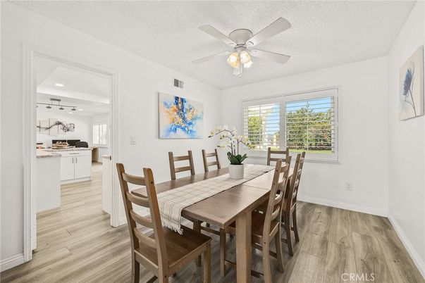 Dining room, Interior, Recessed Lighting, Wood Texture Flooring