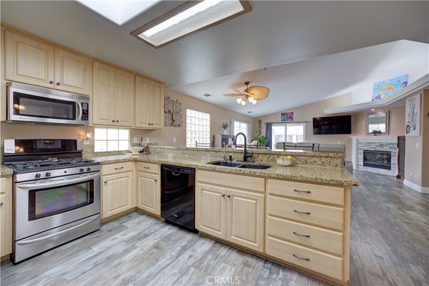 Fireplace, Interior, Kitchen, Wood Texture Flooring