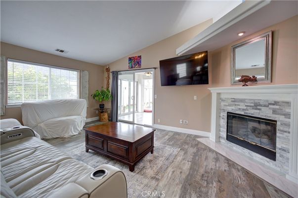Home Theatre Room, Fireplace, Interior, Living room, Recessed Lighting, Wood Texture Flooring