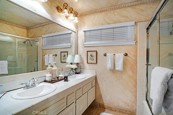 Bathroom, Dual Sink Vanities, Glass Shower, Interior, Tile Countertops