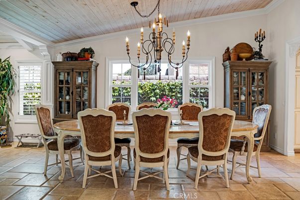Chandelier, Dining room, Interior, Wooden Ceilings