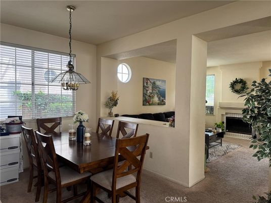 Dining room, Fireplace, Interior, Pendant Lights