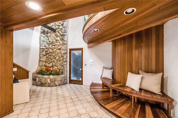 Interior, Recessed Lighting, Stone Walls, Wooden Ceilings, Wooden Walls