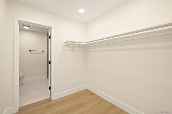Bathroom, Interior, Recessed Lighting, Walk-in Closets, Wood Texture Flooring