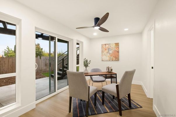Dining room, Interior, Recessed Lighting, Wood Texture Flooring