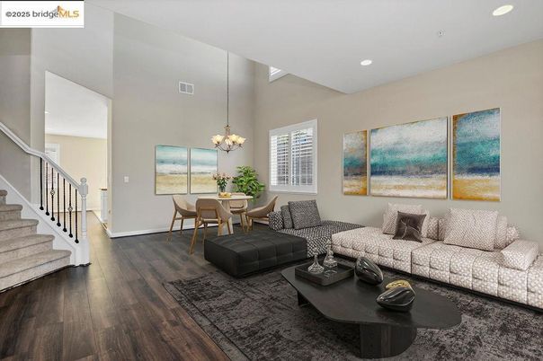 Chandelier, Dining room, Interior, Living room, Recessed Lighting, Wood Texture Flooring