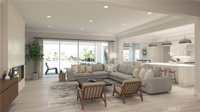 Fireplace, Interior, Living room, Pendant Lights, Recessed Lighting, Wood Texture Flooring