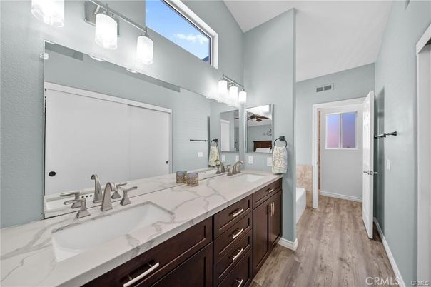 Bathroom, Dual Sink Vanities, Interior, Wood Texture Flooring